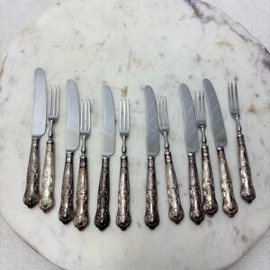 Vintage SHEFFIELD Stainless Steal Ornate Silverware Set Decorative Handles 12